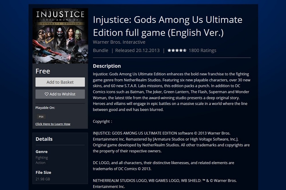 Injustice Gods Among Us Ultimate Edition PSN gratis