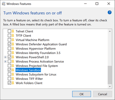habilitar la función Windows Sandbox