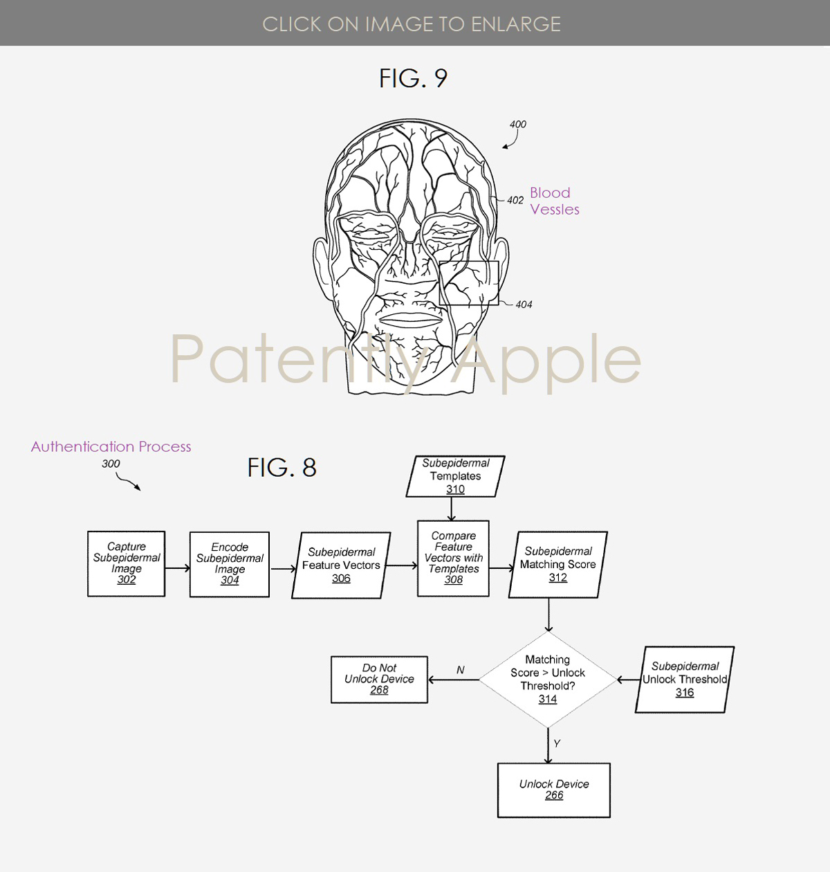 Escaneo de venas de identificación facial de patente de Apple