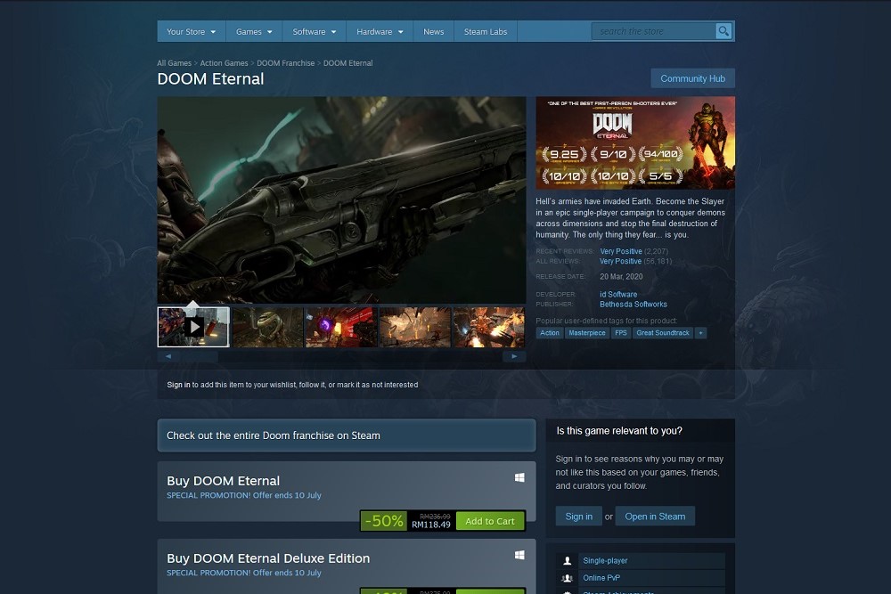 Steam Doom Eternal Summer Sale 50% korting