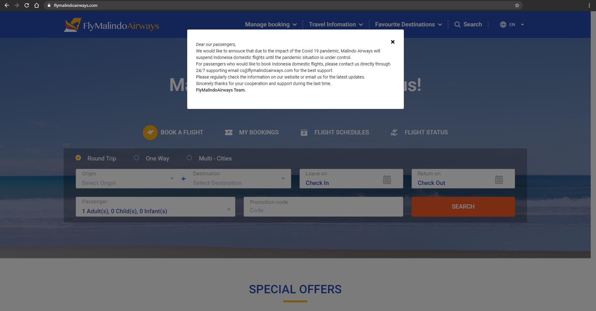 Malindo Air advierte a los clientes de un sitio web falso