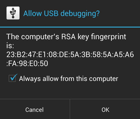 Autorizar computadora para depuración USB