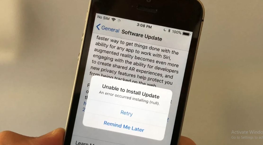 Ocurrió un error al instalar la actualización de iOS