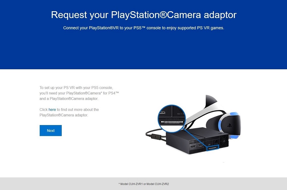 Página del adaptador de cámara PS VR