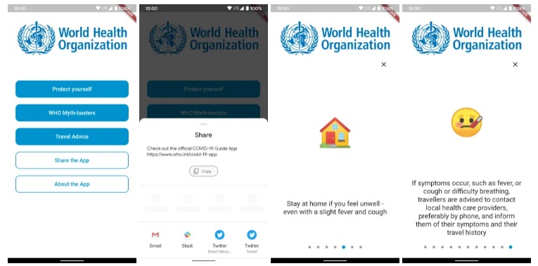 Schermafbeeldingen van de WHO MyHealth-app