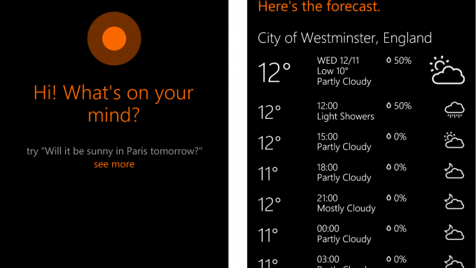 Schermafbeeldingen van Windows Phone 8.1 Cortana