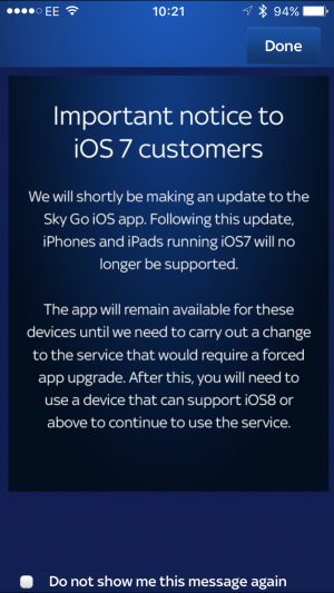 Aplicación Sky Go iOS 7