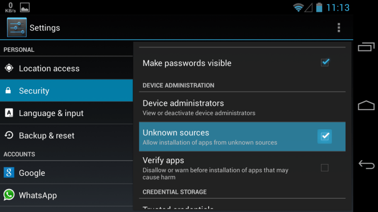 Configuración para Android 4.0 y versiones superiores