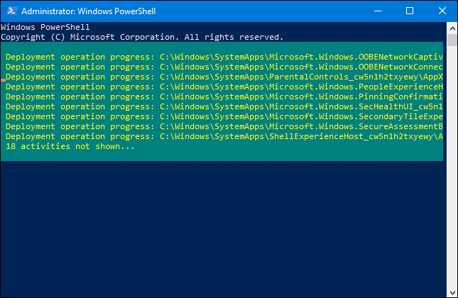 volver a registrar las aplicaciones de Windows 10 usando powershell