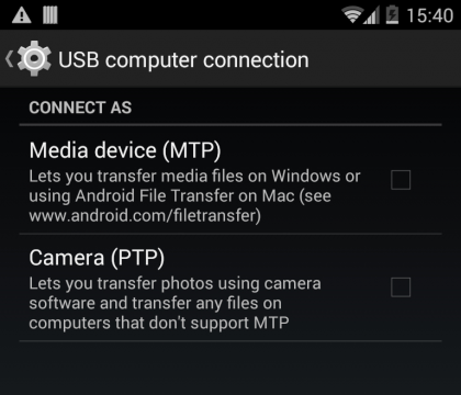 Android MTP niet ingeschakeld