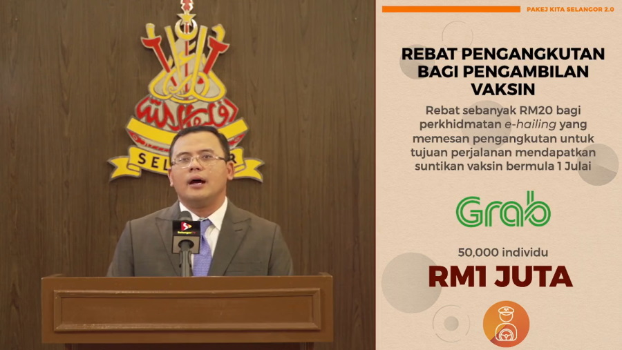 Selangor To Provide RM 20 Rebate For Grab Rides To Vaccination Centres This July