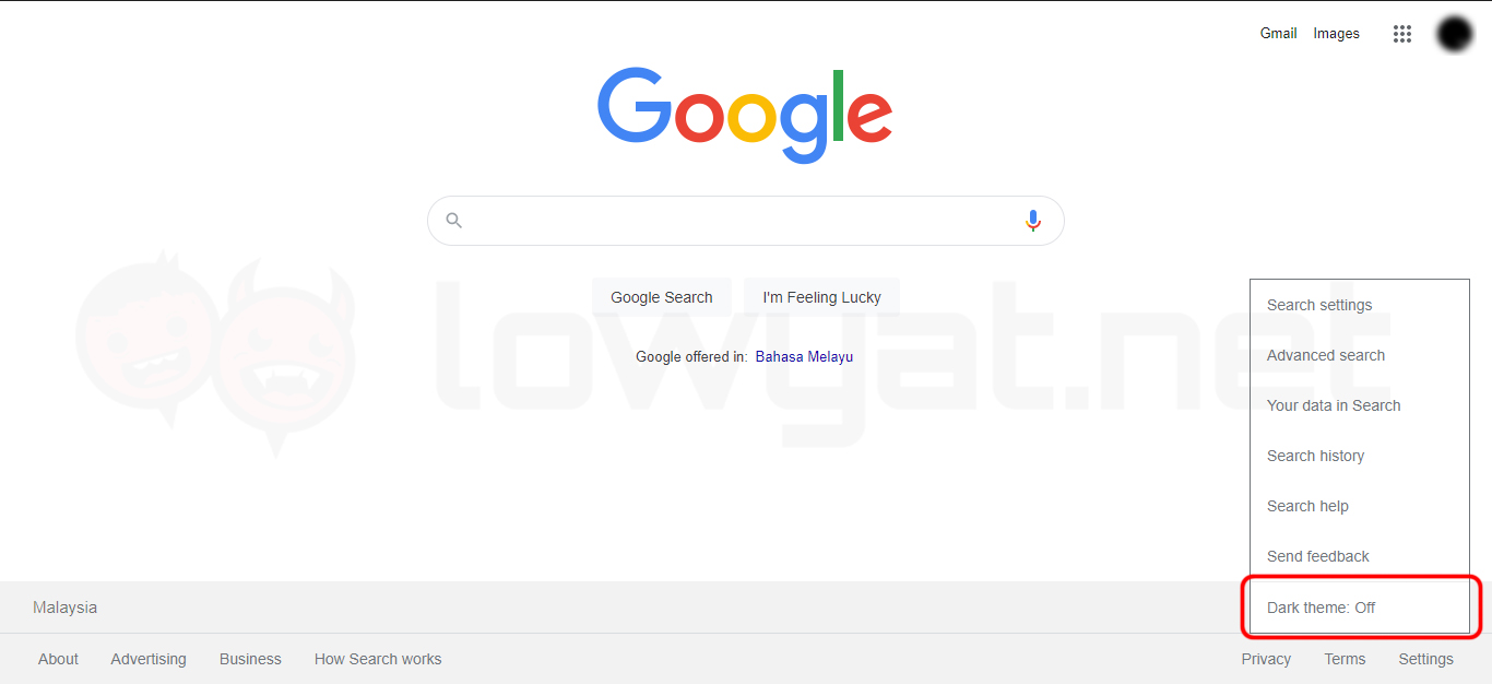 Tema oscuro de escritorio de la Búsqueda de Google
