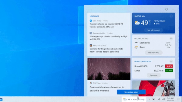 Noticias meteorológicas de la barra de tareas de Windows 10