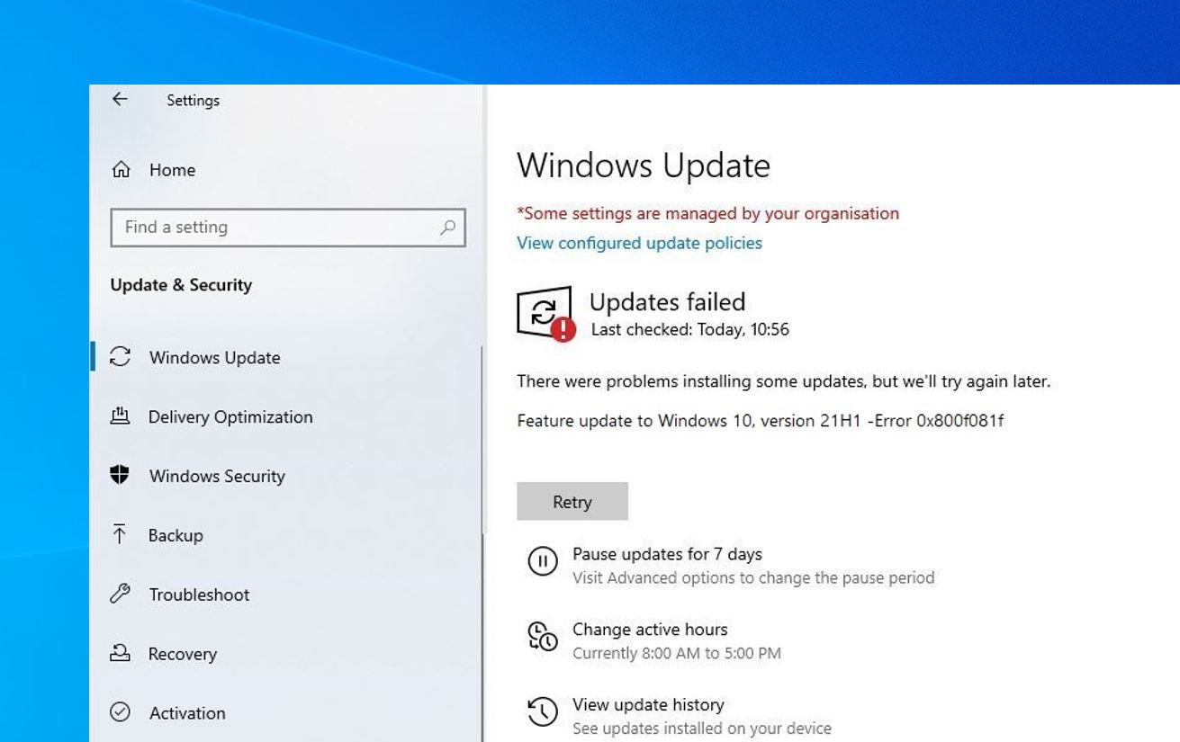 La actualización de Windows no pudo instalar Windows 10 versión 21H1 (resuelto)