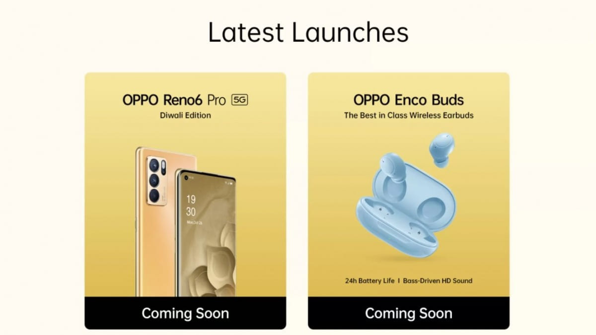 Oppo Reno6 Pro 5G y Oppo Enco Buds en color azul Próximamente