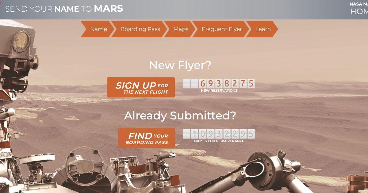 Envíe su nombre a Marte en el próximo vuelo espacial de la NASA a ...