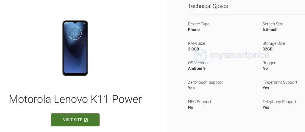 Lenovo K11 Power gedetecteerd op Android Enterprise