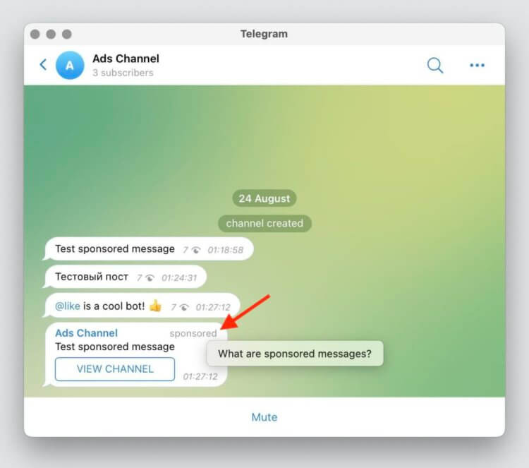 Publicidad de Telegram