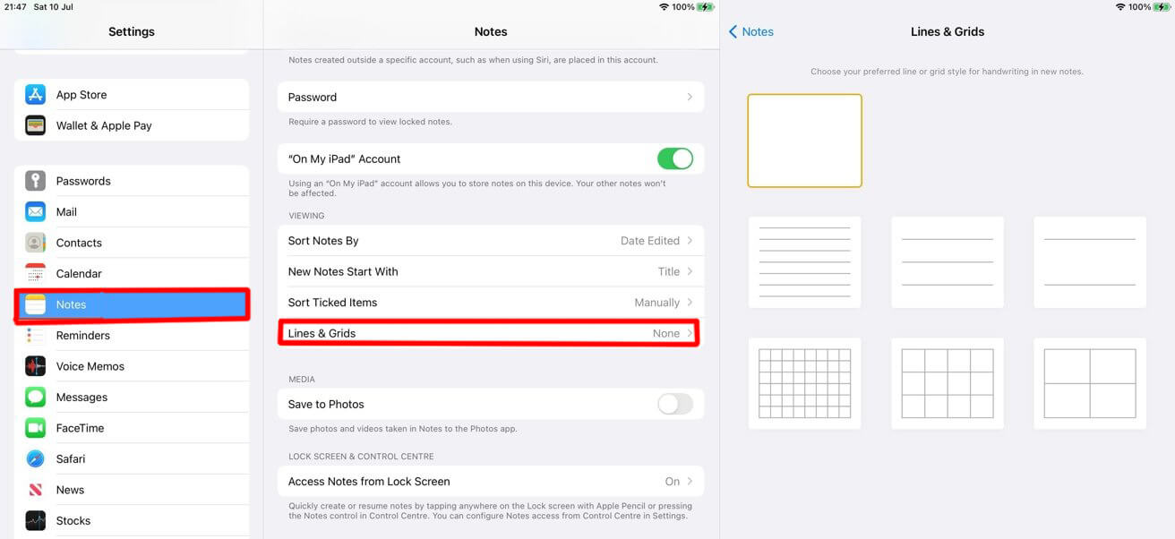 Lijnen en een raster toevoegen aan Notes op iPadOS en iOS
