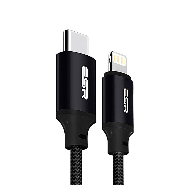PD USB tipo C de doble trenzado ESR a negro relámpago 1,2 m