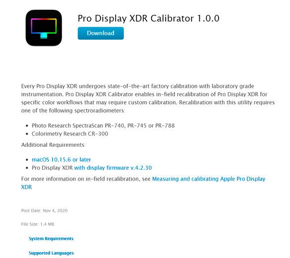Apple lanza la aplicación de calibración Pro Display XDR