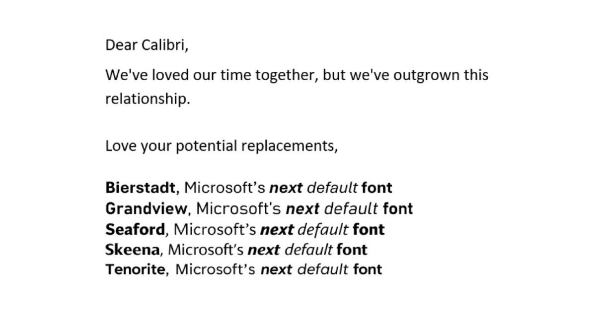 Calibri se retira de Microsoft Office, y una búsqueda de cinco vías es ...