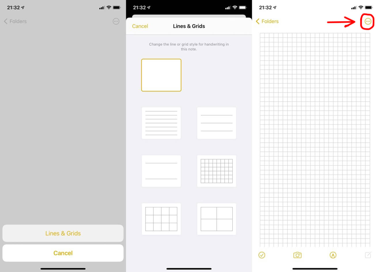 Lijnen en een raster toevoegen aan Notes op iPadOS en iOS