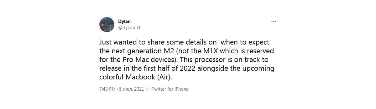 De M2-chip verschijnt in 2022 in MacBook Air 
