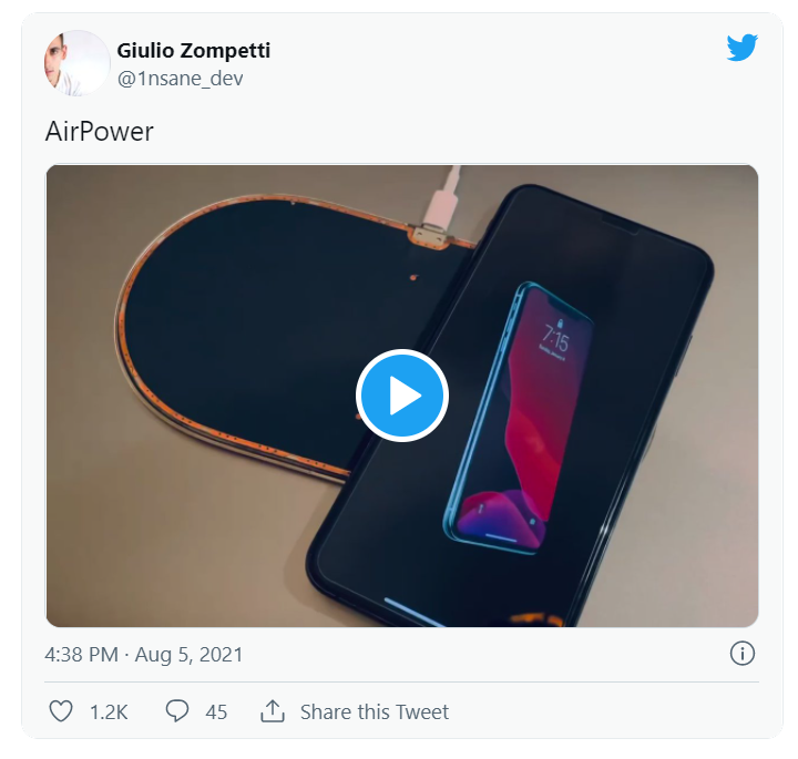 Prototype voor draadloos opladen van Apple AirPower verscheen op video