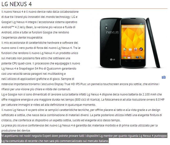Expert si adegua e conferma che non venderà il Nexus 4