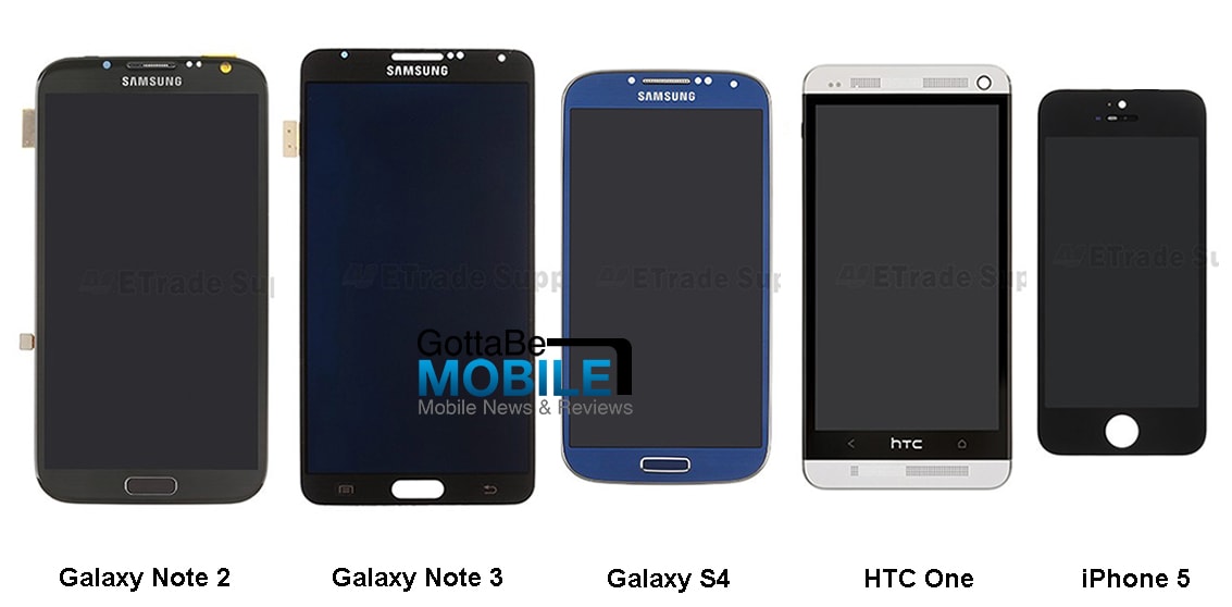 Galaxy Note III a fianco di Note II, S4, HTC One e iPhone 5