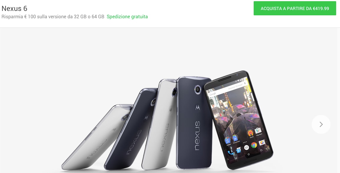 Google Store taglia il prezzo di Nexus 6: si parte da 420€