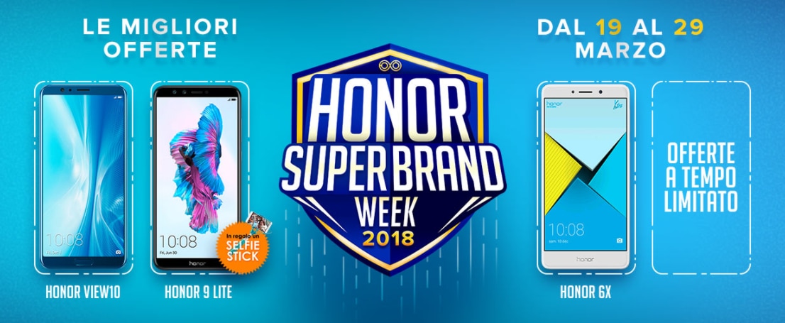 Honor SuperBrand Week 2018: tanti sconti invitanti e un buono di 50€ per l'acquisto di Honor View 10