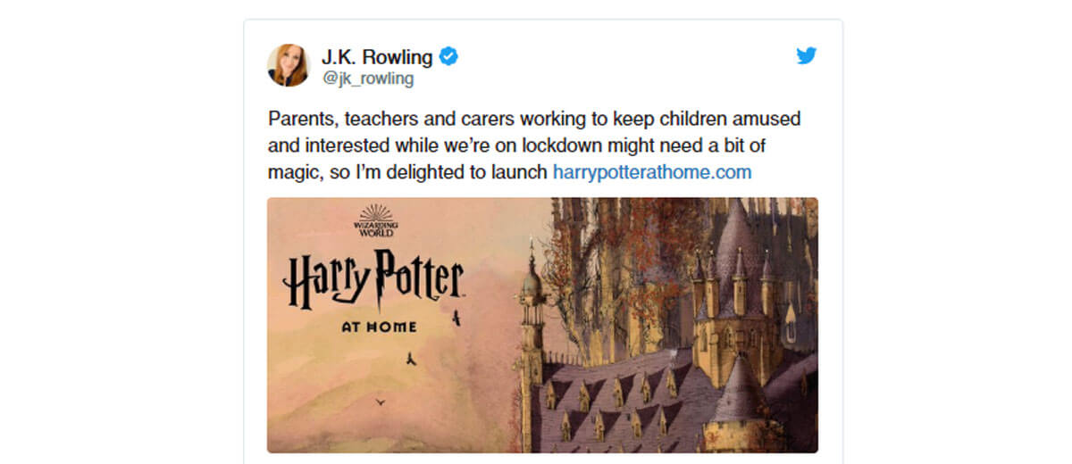 JK Rowling lanceert Harry Potter at Home-site voor vermisten in quarantaine