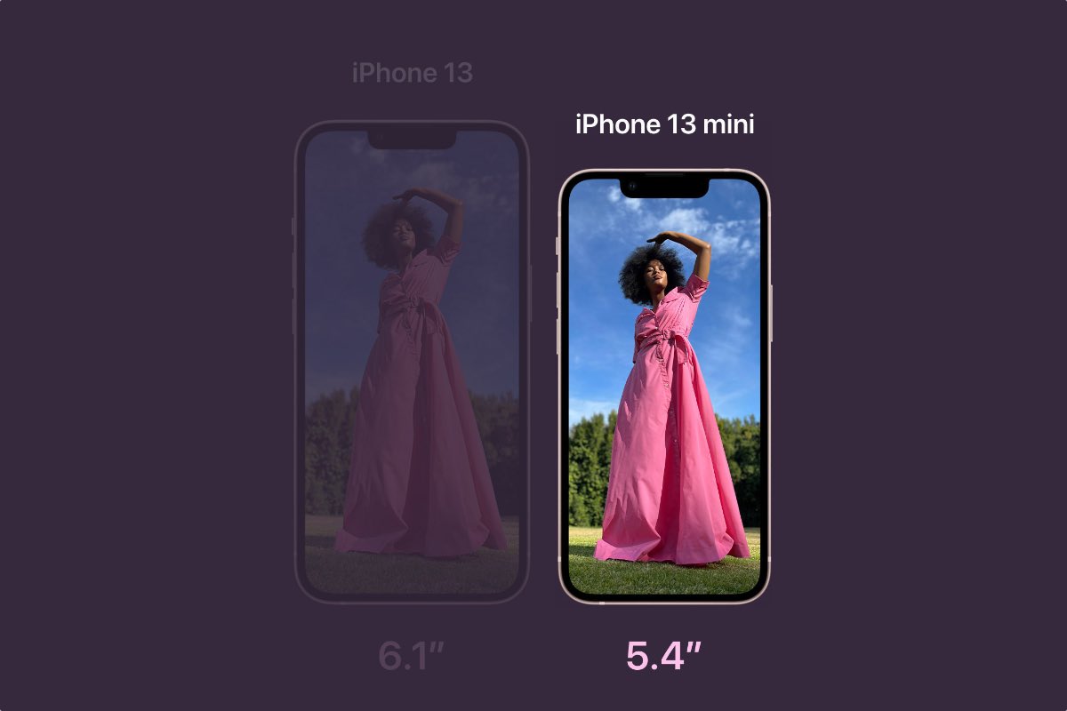 Vergelijking van de schermen van de iPhone 13 en iPhone 13 mini