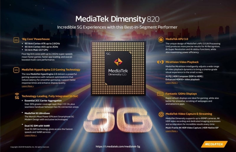 MediaTek alza ancora l'asticella: svelato il nuovo SoC 5G di fascia medio-alta Dimensity 820