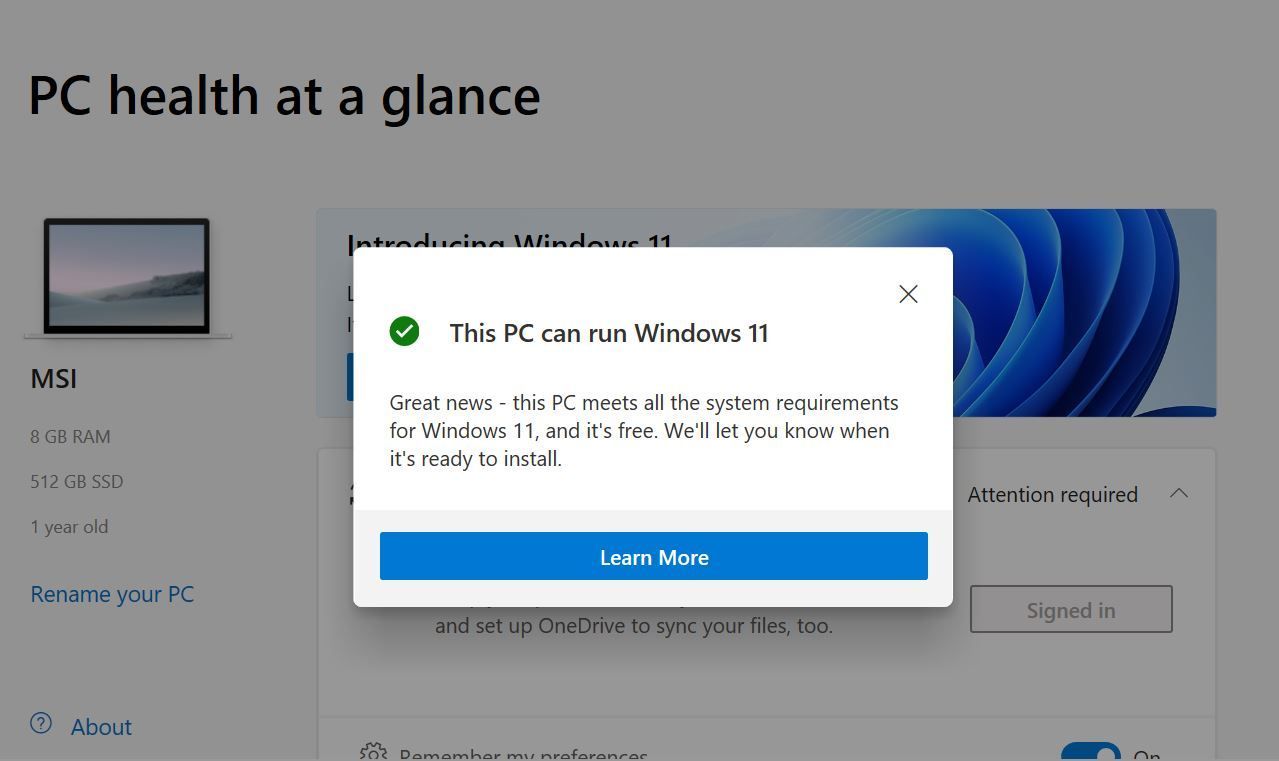Windows 11 The PC Health Check App
