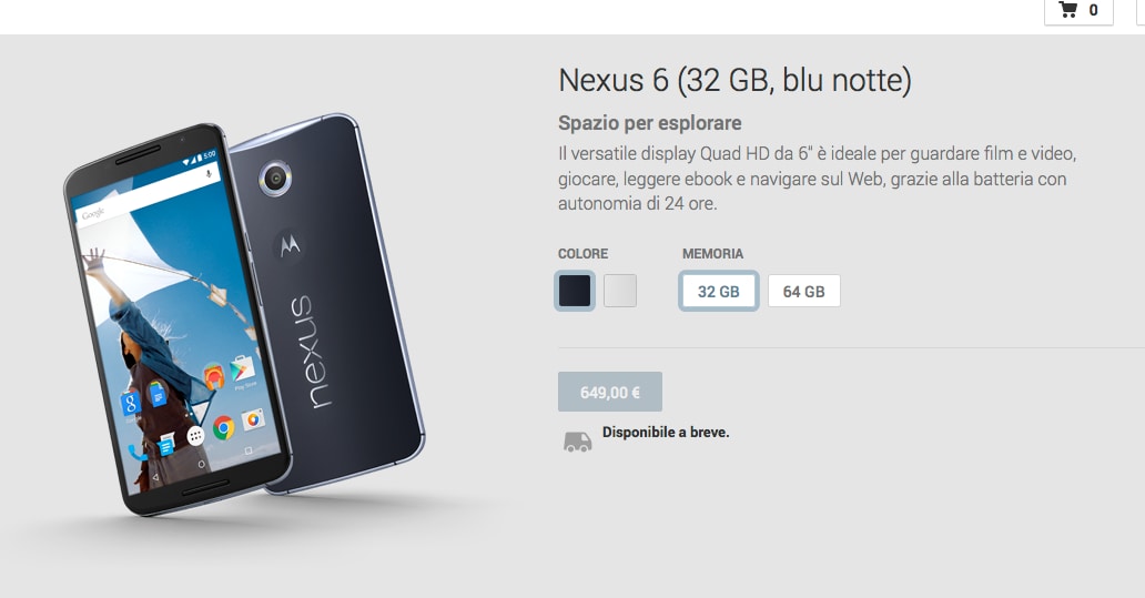 Motorola Nexus 6 su Play Store italiano (insieme agli accessori)