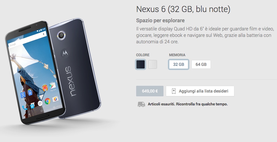 Nexus 6 esaurito in tutte le varianti in Italia: chi di voi l'ha comprato?