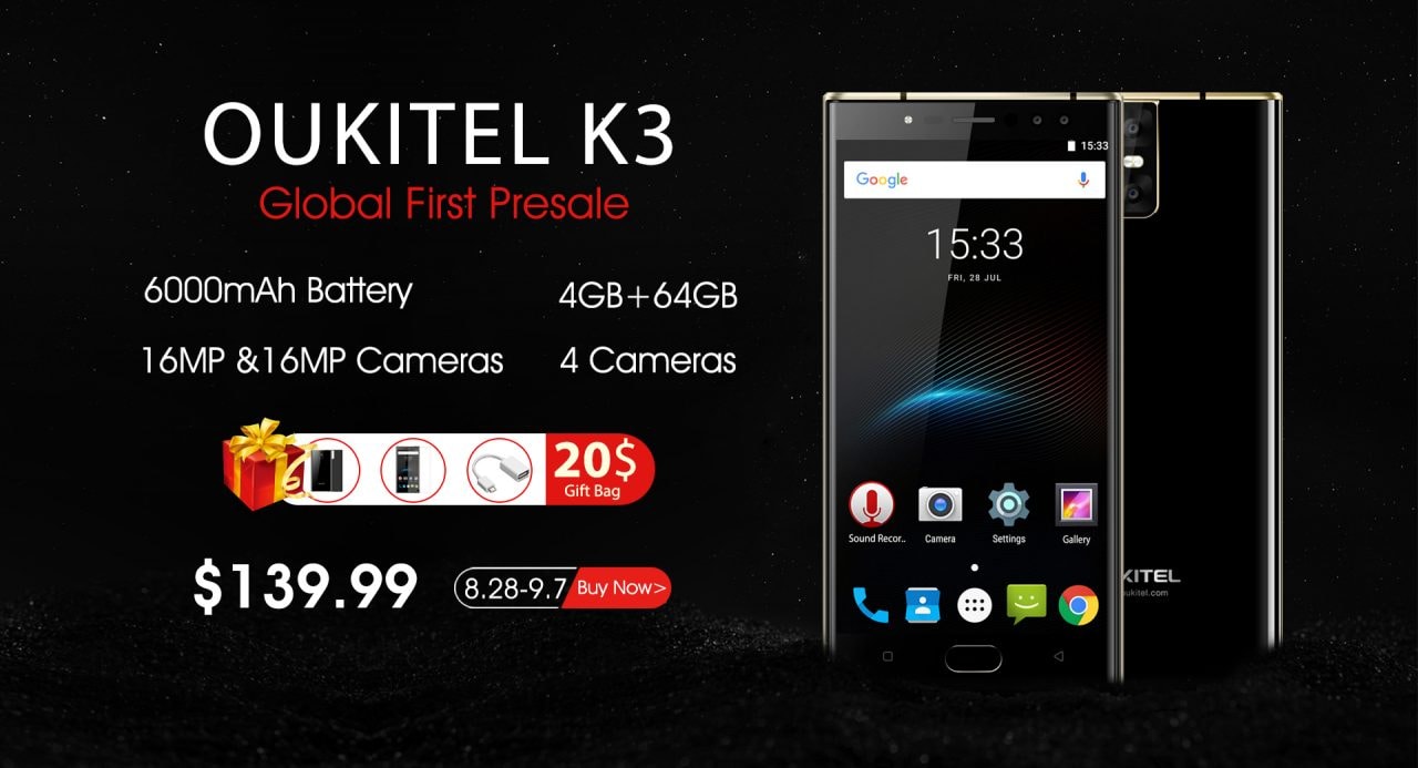 Oukitel K3 inizia la fase di preordine: prezzo fissato a 117€ fino al 7 settembre