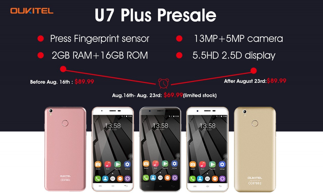 Oukitel U7 Plus in pre-vendita promozionale a soli 70$ fino al 23 agosto (foto)