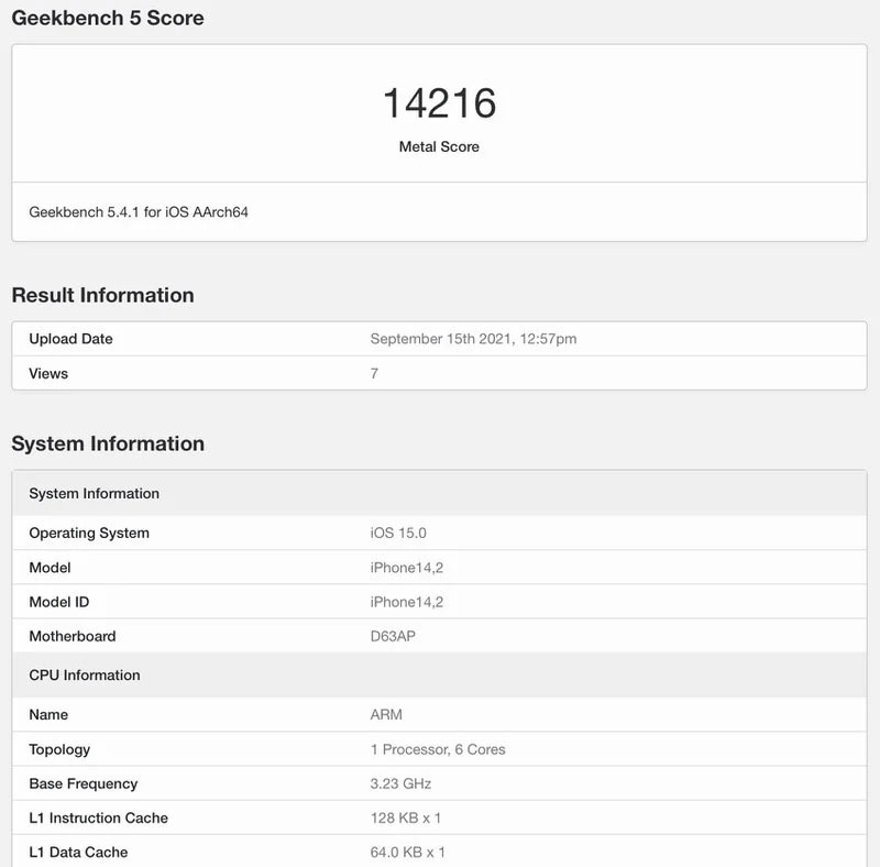 Procesador del iPhone 13 probado en Geekbench
