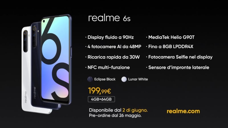 Realme 6s è ufficiale in Italia: display a 90 Hz, ricarica rapida e quad-camera con Helio G90T a 199€ (foto)