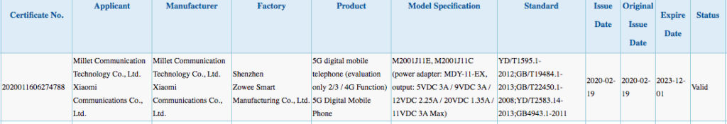 Redmi K30 Pro 5G visto en el sitio web de certificación 3C