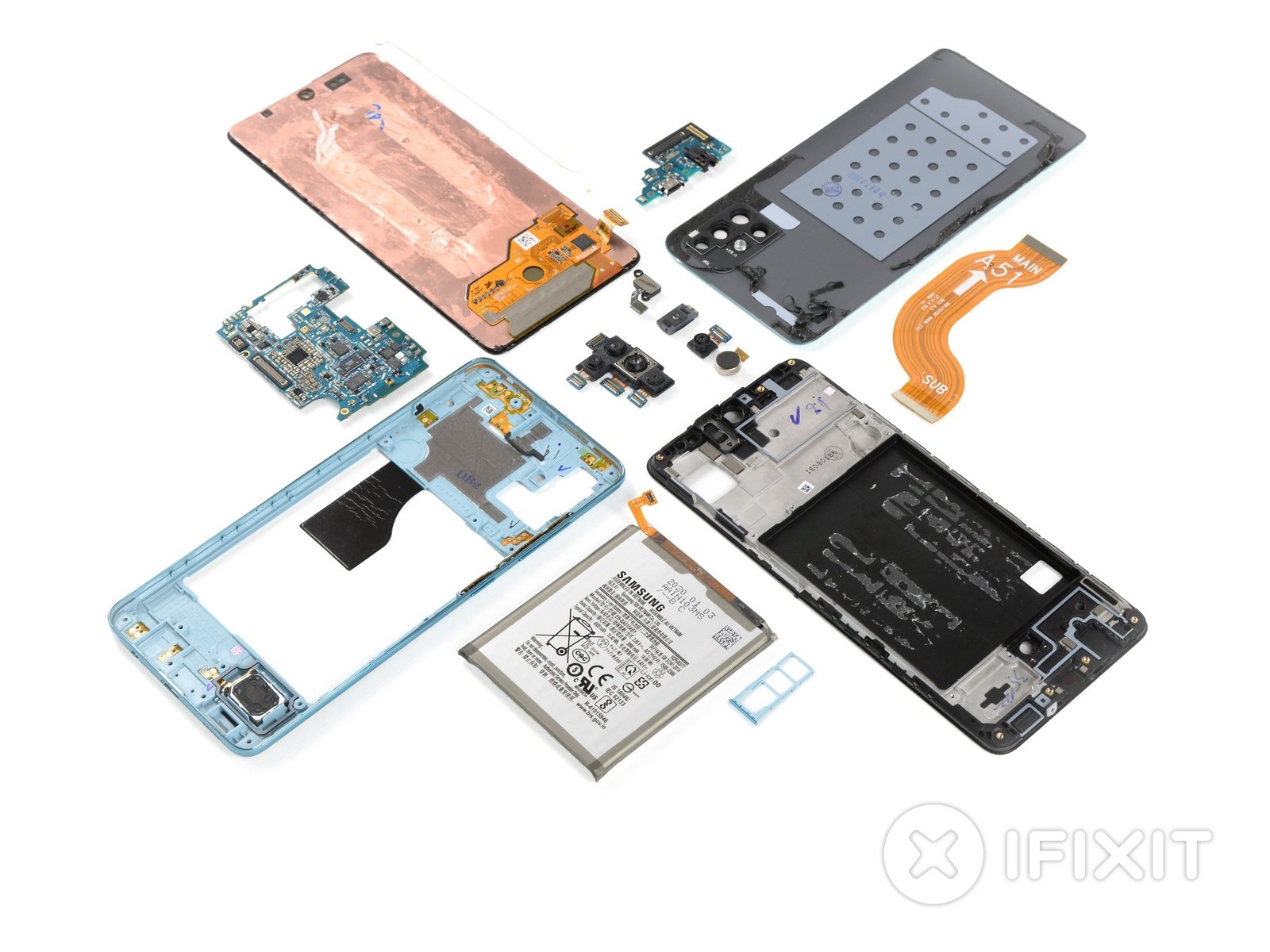 Samsung Galaxy A51 desmontado por iFixit: muchos componentes modulares, pero demasiado pegamento arruina los planos (foto)
