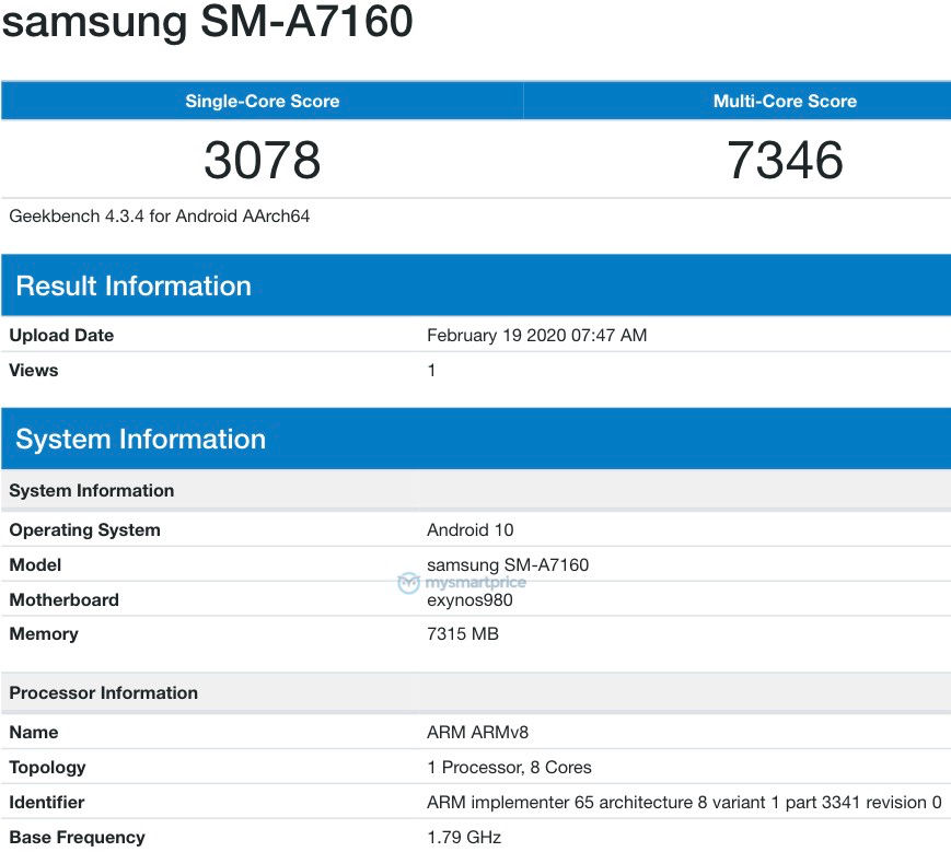 Puntuaciones de geekbench del Samsung Galaxy A71 5G