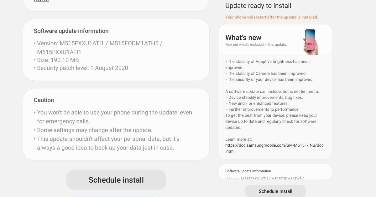 Registro de cambios de la primera actualización del Samsung Galaxy M51