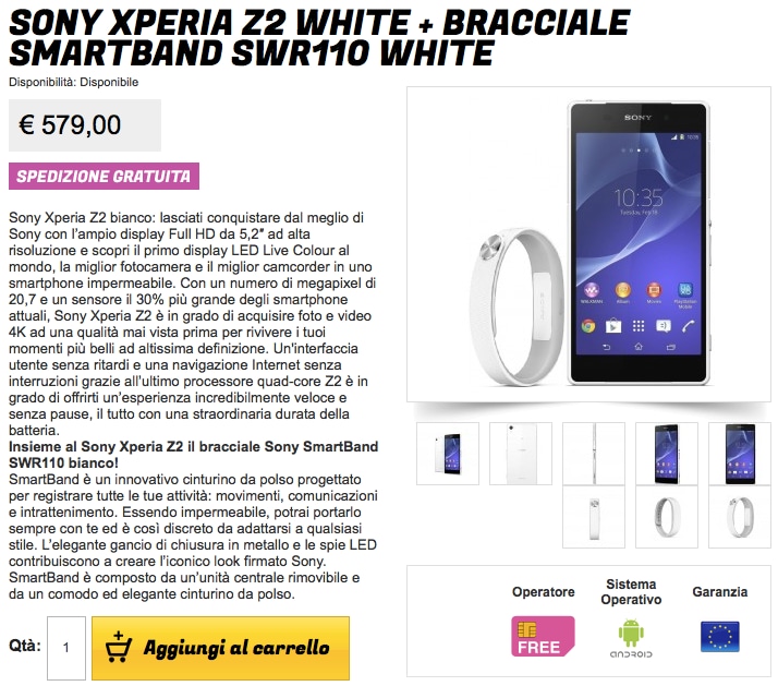 Sony Xperia Z2 con SmartBand a 579€ da Gli Stockisti