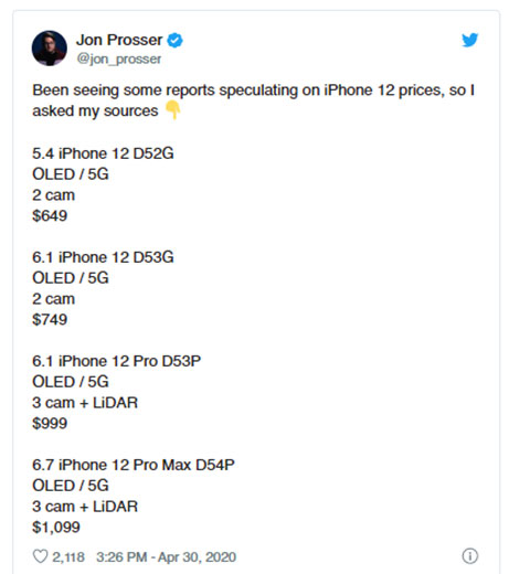 Een bron onthulde de prijzen van de iPhone 12
