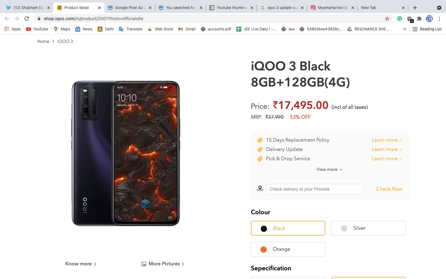 iQOO 3 wordt verkocht voor Rs 17.495